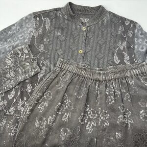 Citron Santa‎ Monica Small Set Blouse/Pants Satin Floral Patchwork Jacquard Gray